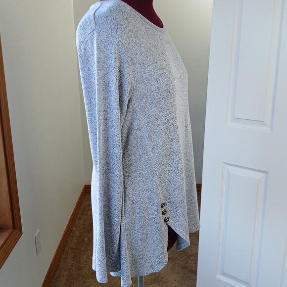 Misia Sweater Tunic Blouse XL blue-grey heather button detail long sleeve scoop - Picture 4 of 12